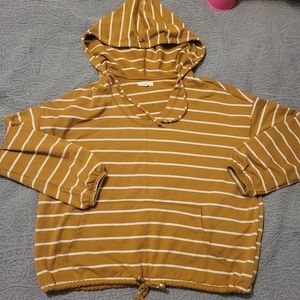 Maurices mustard yellow stripped top with hood size large